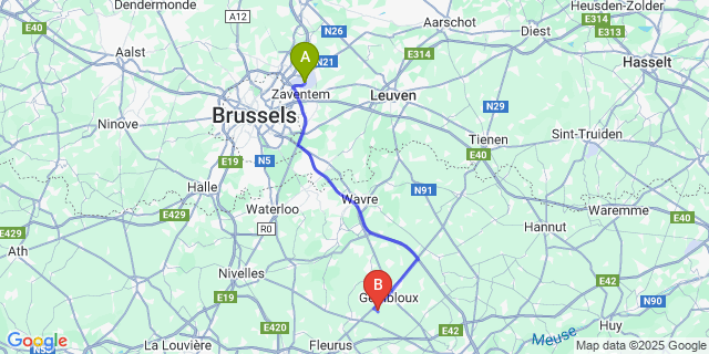 Map: Brussels Zaventem Airport (BRU) to Corroy-Le-Château