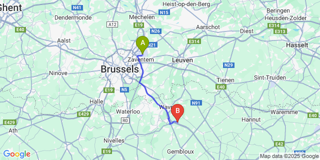 Map: Brussels Zaventem Airport (BRU) to Corroy-le-Grand