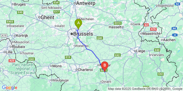Map: Brussels Zaventem Airport (BRU) to Courriere