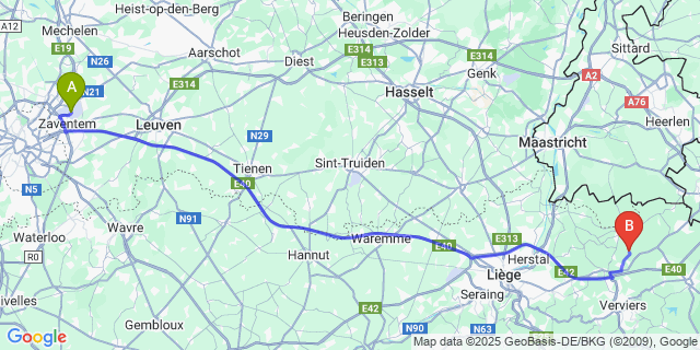 Map: Brussels Zaventem Airport (BRU) to Crawhez