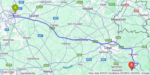 Map: Brussels Zaventem Airport (BRU) to Creppe