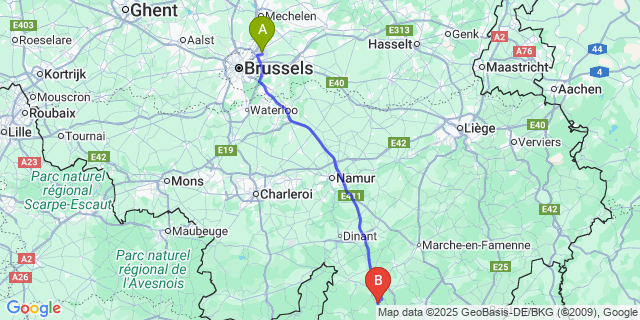 Map: Brussels Zaventem Airport (BRU) to Daverdisse