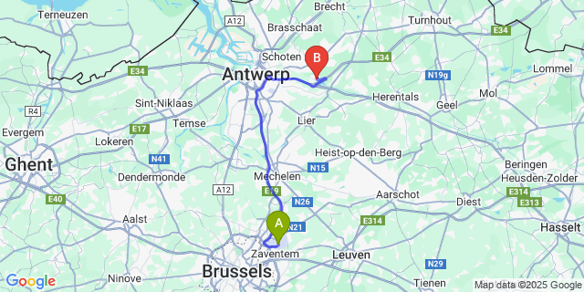 Map: Brussels Zaventem Airport (BRU) to De Leeuw