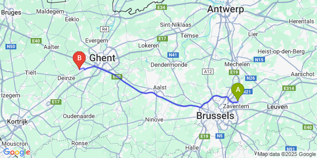 Map: Brussels Zaventem Airport (BRU) to Deurle