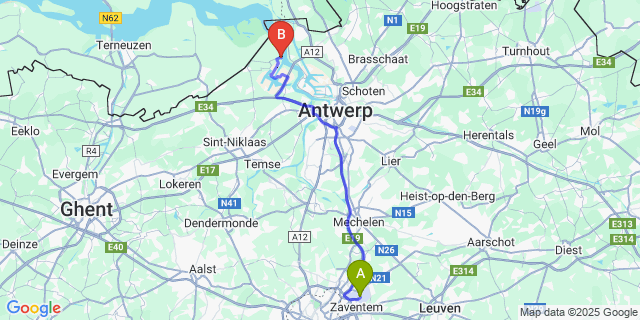 Map: Brussels Zaventem Airport (BRU) to Doel