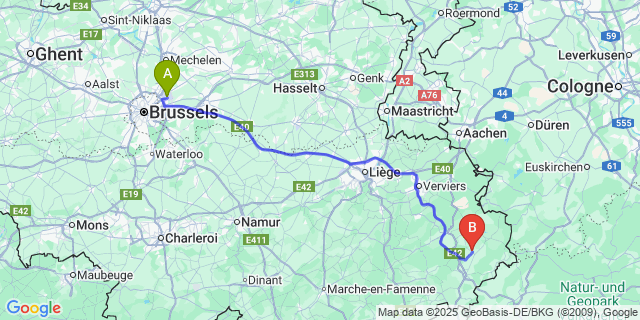 Map: Brussels Zaventem Airport (BRU) to Eibertingen