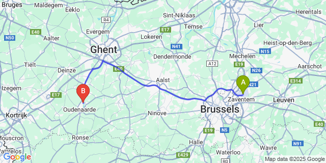 Map: Brussels Zaventem Airport (BRU) to Eine