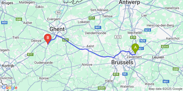 Map: Brussels Zaventem Airport (BRU) to Eke