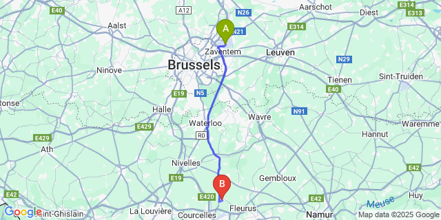 Map: Brussels Zaventem Airport (BRU) to Elen