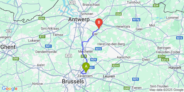 Map: Brussels Zaventem Airport (BRU) to Emblem