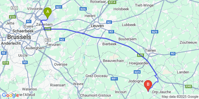 Map: Brussels Zaventem Airport (BRU) to enines