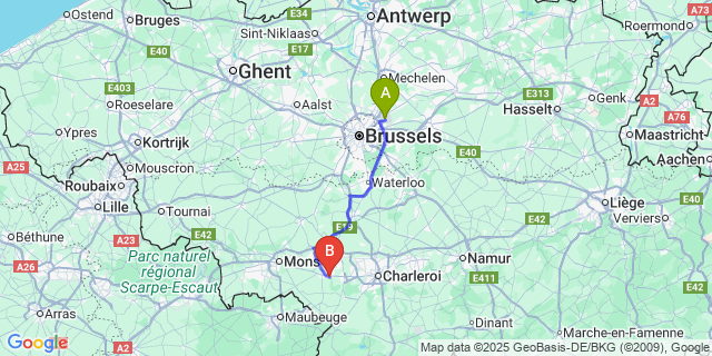 Map: Brussels Zaventem Airport (BRU) to Epinois