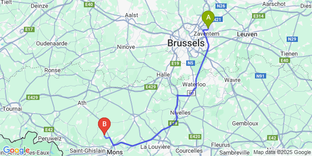 Map: Brussels Zaventem Airport (BRU) to Erbisœul