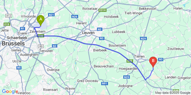 Map: Brussels Zaventem Airport (BRU) to Ezemaal