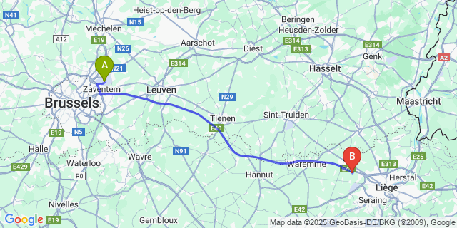 Map: Brussels Zaventem Airport (BRU) to Fooz