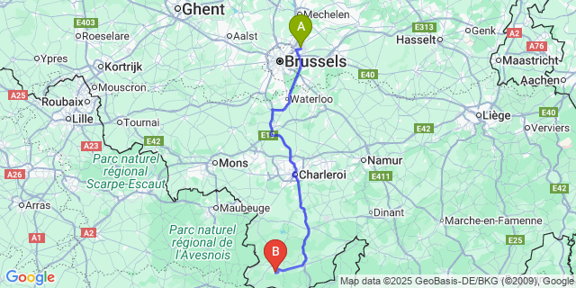 Map: Brussels Zaventem Airport (BRU) to Forges
