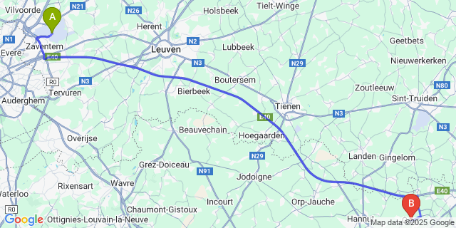 Map: Brussels Zaventem Airport (BRU) to Geer