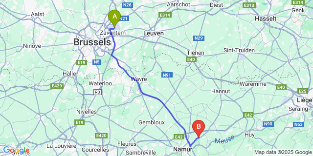 Map: Brussels Zaventem Airport (BRU) to Gelbressée