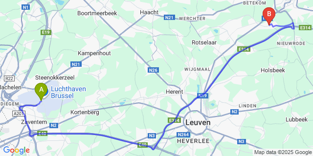 Map: Brussels Zaventem Airport (BRU) to Gelrode
