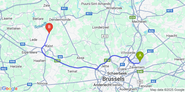 Map: Brussels Zaventem Airport (BRU) to Gijzegem