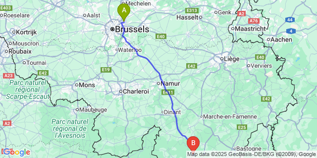 Map: Brussels Zaventem Airport (BRU) to Glaireuse