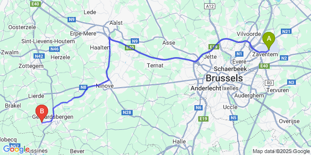 Map: Brussels Zaventem Airport (BRU) to Goeferdinge