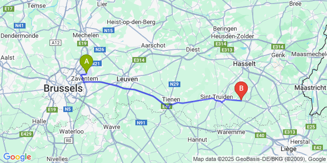 Map: Brussels Zaventem Airport (BRU) to Gottem