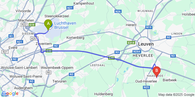 Map: Brussels Zaventem Airport (BRU) to Haasrode