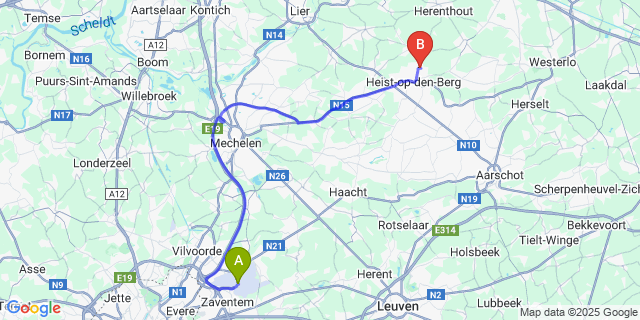 Map: Brussels Zaventem Airport (BRU) to Hallaar