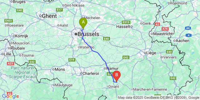 Map: Brussels Zaventem Airport (BRU) to Halloy