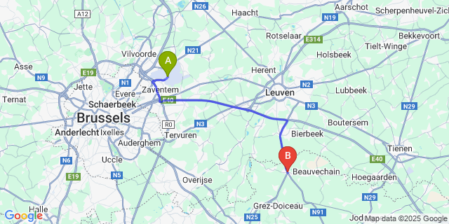 Map: Brussels Zaventem Airport (BRU) to Hamme-Mille