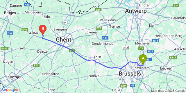 Map: Brussels Zaventem Airport (BRU) to Hansbeke