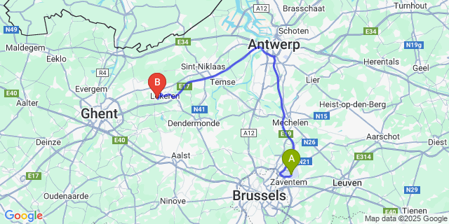 Map: Brussels Zaventem Airport (BRU) to Heiende