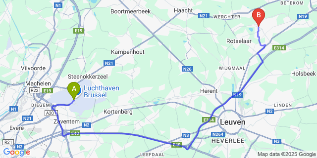 Map: Brussels Zaventem Airport (BRU) to Heikant