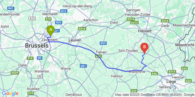 Map: Brussels Zaventem Airport (BRU) to Hendrieken