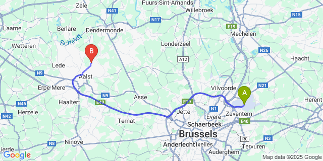 Map: Brussels Zaventem Airport (BRU) to Herdersem