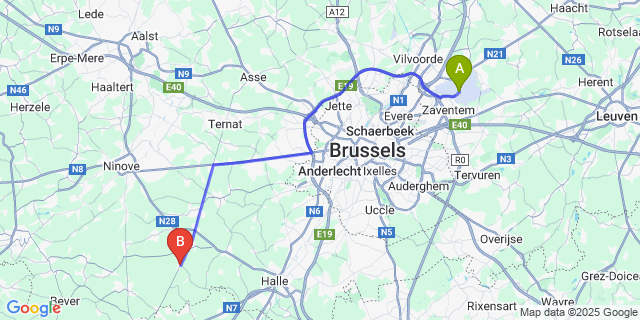 Map: Brussels Zaventem Airport (BRU) to Herfelingen