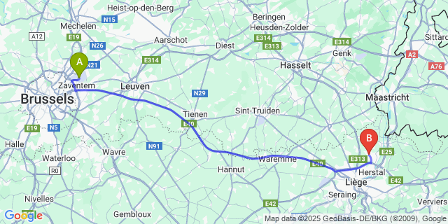 Map: Brussels Zaventem Airport (BRU) to Hermée