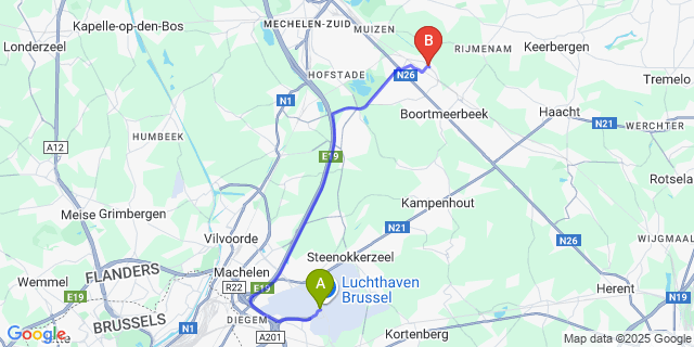 Map: Brussels Zaventem Airport (BRU) to Hever