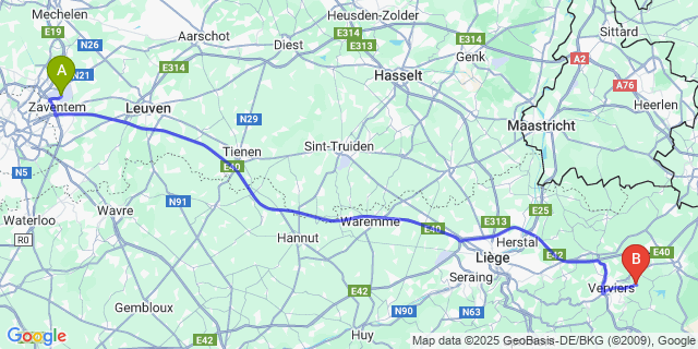 Map: Brussels Zaventem Airport (BRU) to Hevremont
