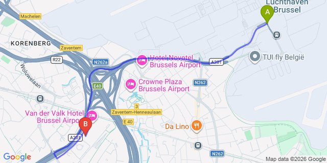 Map: Brussels Zaventem Airport (BRU) to Hilton Garden Inn Brussels Airport