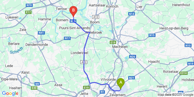 Map: Brussels Zaventem Airport (BRU) to Hingene