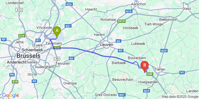 Map: Brussels Zaventem Airport (BRU) to Hoksem