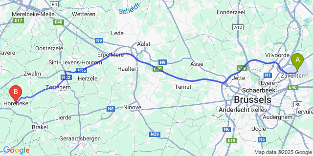 Map: Brussels Zaventem Airport (BRU) to Horebeke