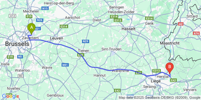Map: Brussels Zaventem Airport (BRU) to Housse