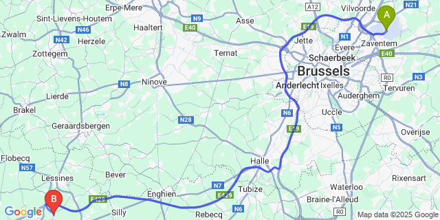 Map: Brussels Zaventem Airport (BRU) to Isieres