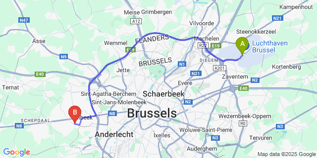 Map: Brussels Zaventem Airport (BRU) to Itterbeek