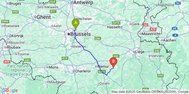 Map: Brussels Zaventem Airport (BRU) to Jallet