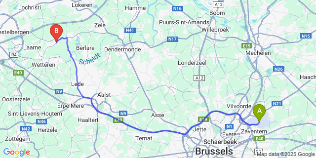 Map: Brussels Zaventem Airport (BRU) to Kalken