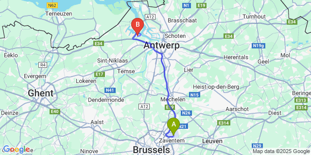 Map: Brussels Zaventem Airport (BRU) to Kallo